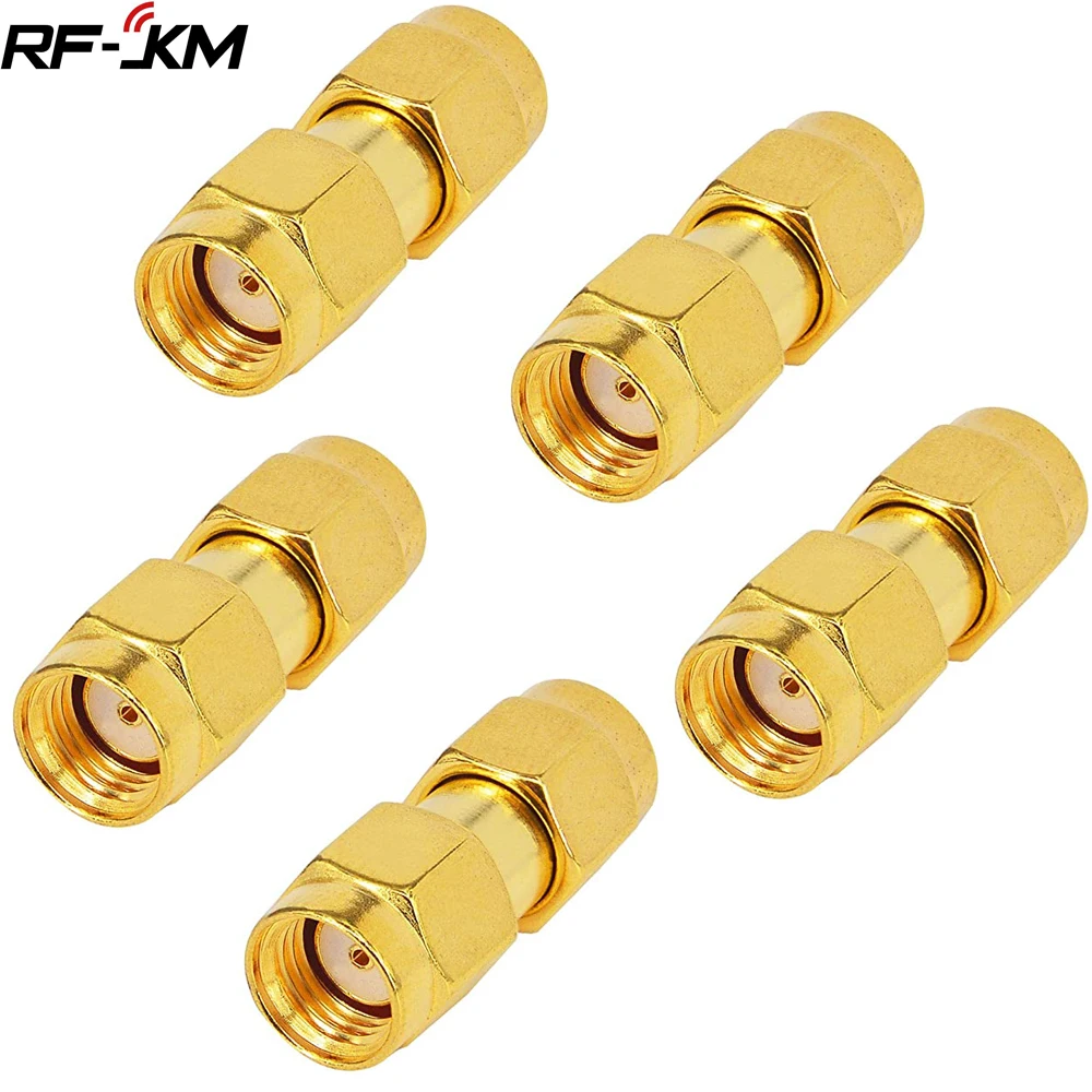 5 pcs Gold Tone RP SMA Male to RP SMA Male Plug RF Coaxial Adapter Connector