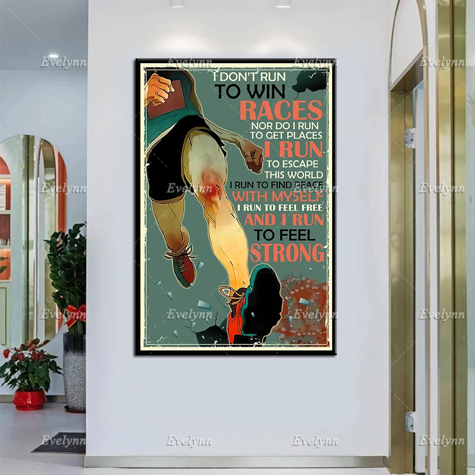 Vintage Running Poster, I Run To Feel Free and Strong, Running Motivational Quote, Home Decoration Prints,Running Wall Art Gift