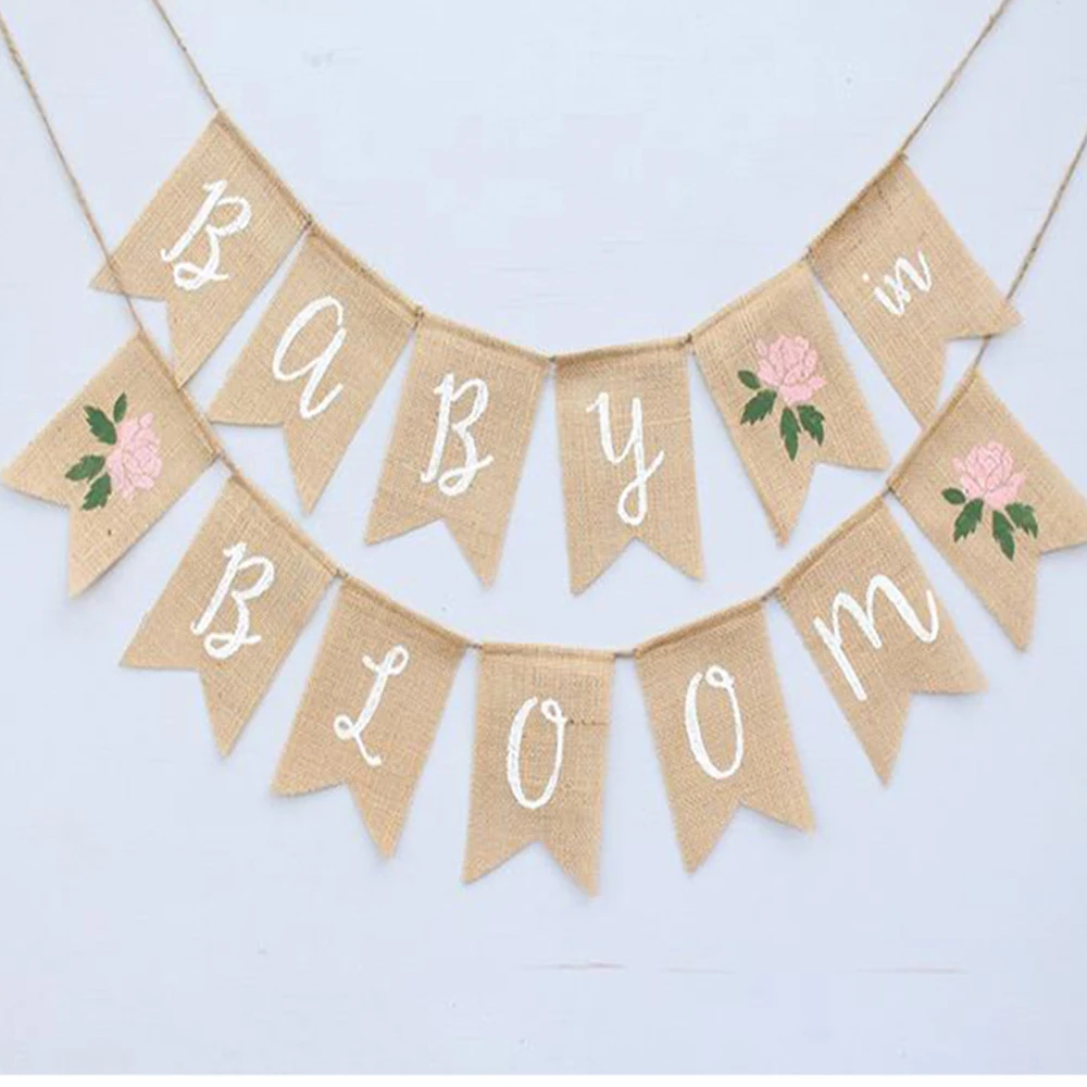 Burlap Banner, Baby In Bloom Banner Shower , Flower Baby Shower Decorations,Plant Baby Shower, Floral Baby Shower banner