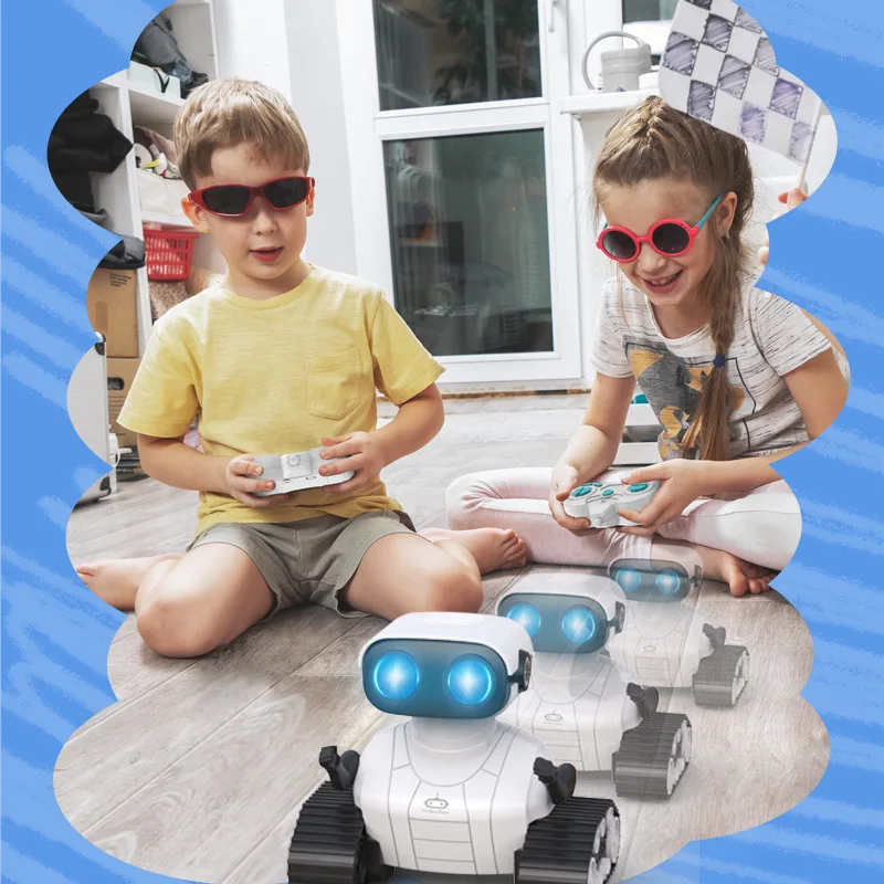 Fernbedienungsroboter mit LED-Licht, Musik abspielen, USB-Lade-Track-Modus, L12,6 cm, Geschenke für Kinder