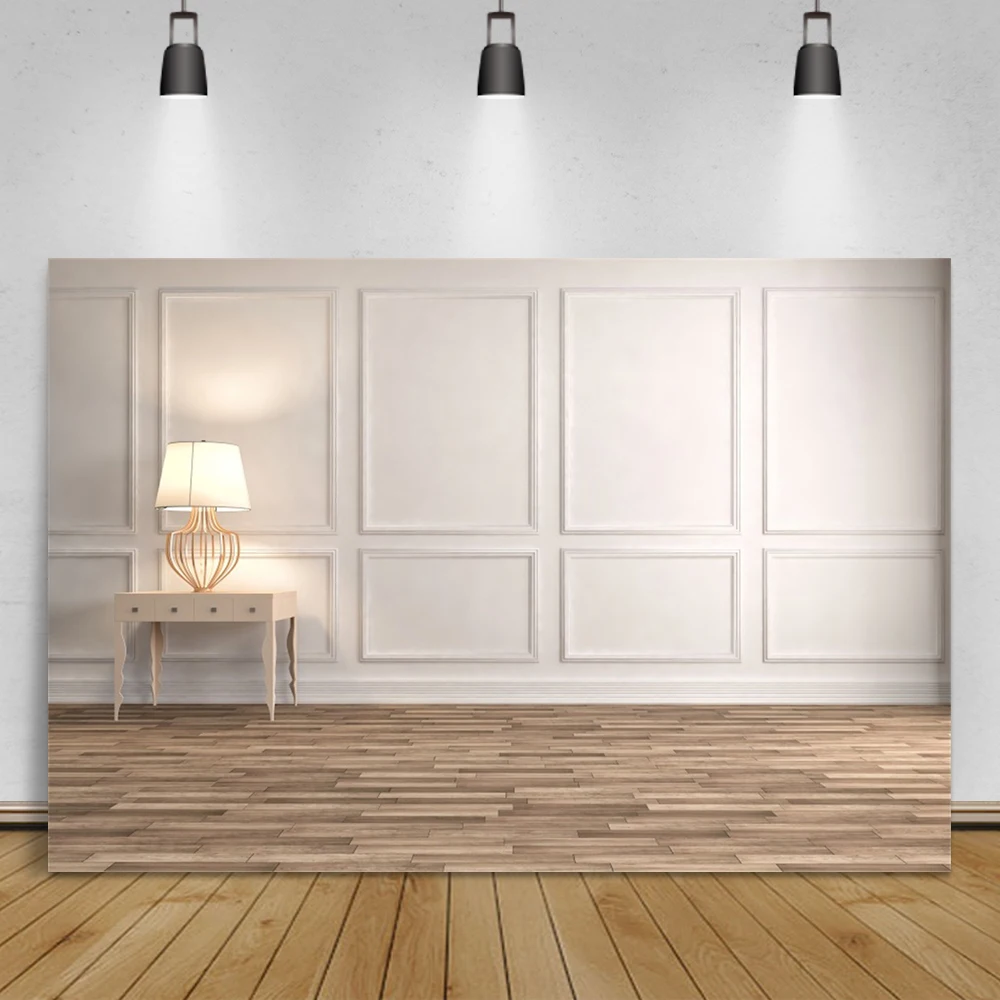 Laeacco 빈티지 세련된 벽 램프 테이블 나무 바닥 파티 어린이 가족 촬영 사진 배경 사진 배경 사진 스튜디오