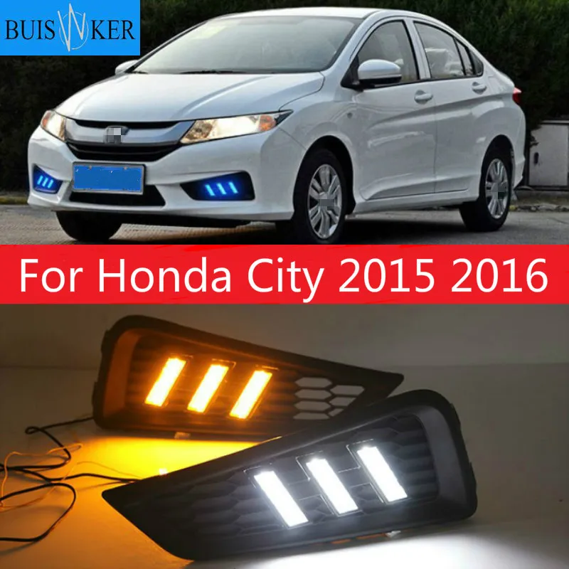 

1 Set DRL Daytime Running Lights Daylight 12V ABS Fog Lamp Cover With Turn Yellow Signal Light For Honda City 2015 2016