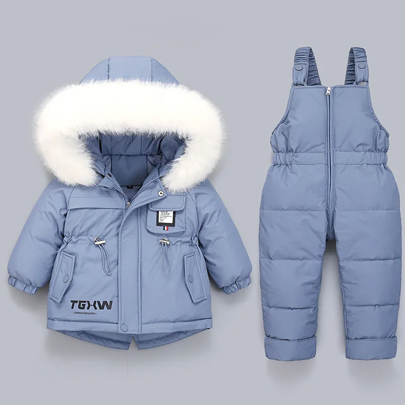 Children\'s Down Jacket Suit New Winter Baby Boys Suspender Trousers Male Child Girl Warm Ski Suit Kids Winter Jacket