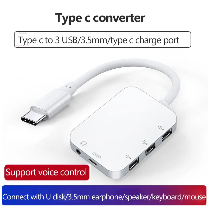 USB Type C Hub OTG Adapter 5 in 1 Type-C to 3 USB 2.0 Splitter with 3.5mm Jack Audio Hearphone Converter for MacBook Pro/Air USB