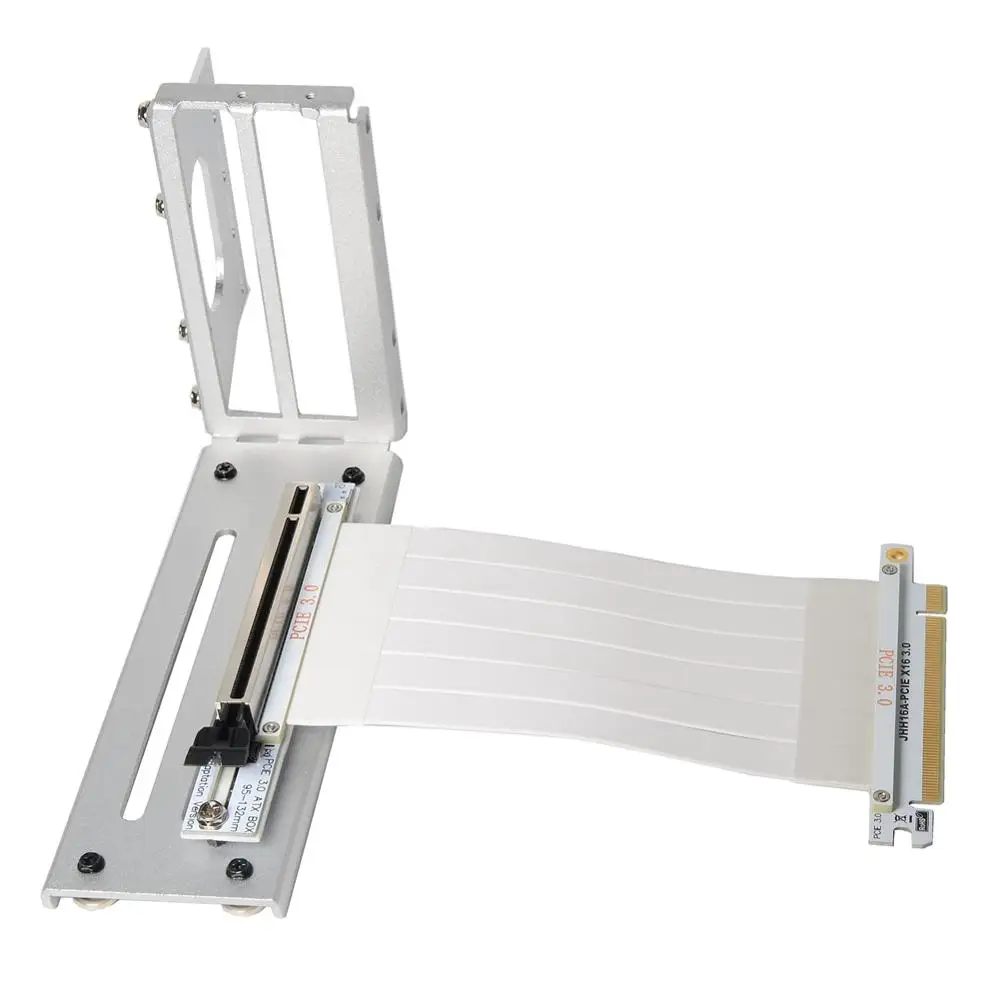 Silver White PCI-E Graphics Card Vertical Bracket GPU Holder + GEN3 PCIe 3.0 16X Riser Extension Cable 10~100CM