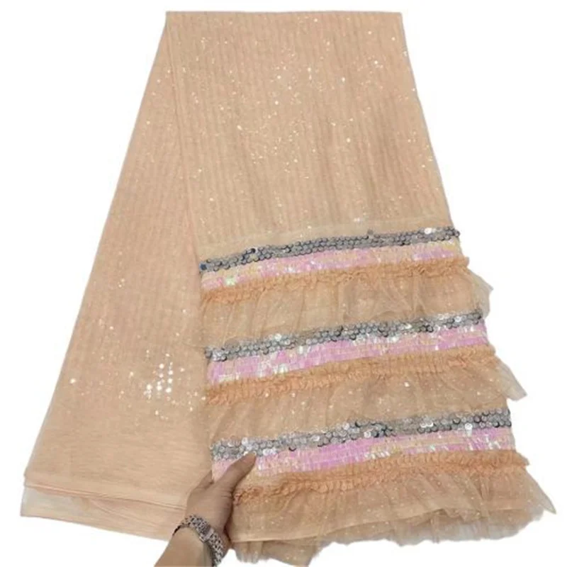 

Green Latest Skirt French Mesh Lace Fabric Heavy Sequins Embroidery African Tulle Lace Fabric For Nigeria Wedding Party Sequins