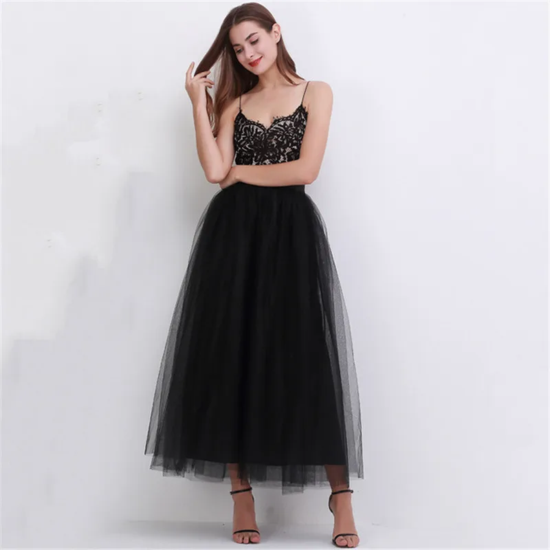 4 Layers 100cm Maxi Long Tulle Skirt Elegant Princess Fairy Style Tutu Skirts Womens Vintage Bouffant Puffy Fashion Skirt