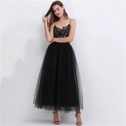 4 Layers 100cm Maxi Long Tulle Skirt Elegant Princess Fairy Style Tutu Skirts Womens Vintage Bouffant Puffy Fashion Skirt