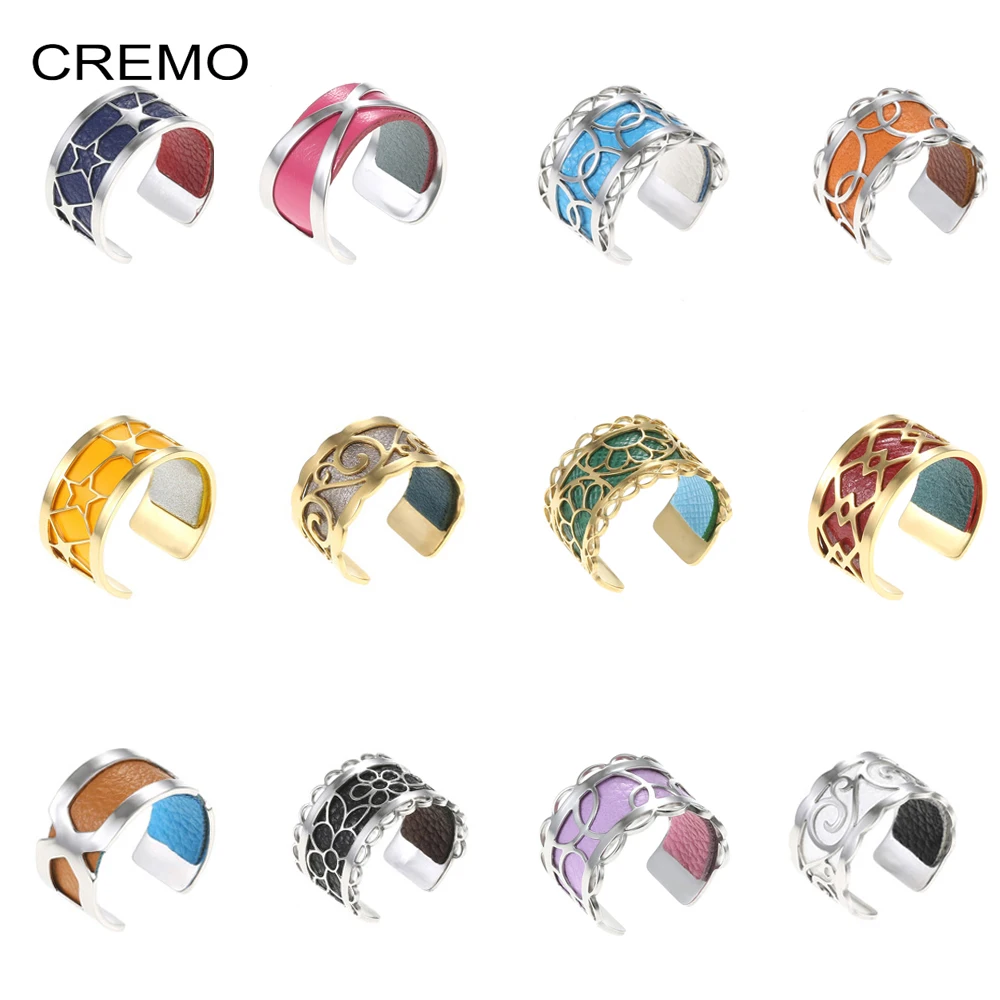 Cremo Stainless Steel Ring Bijoux Adjustable Ring Bague Femme Argent Reversible Interchangeable Leather Rings Mujer