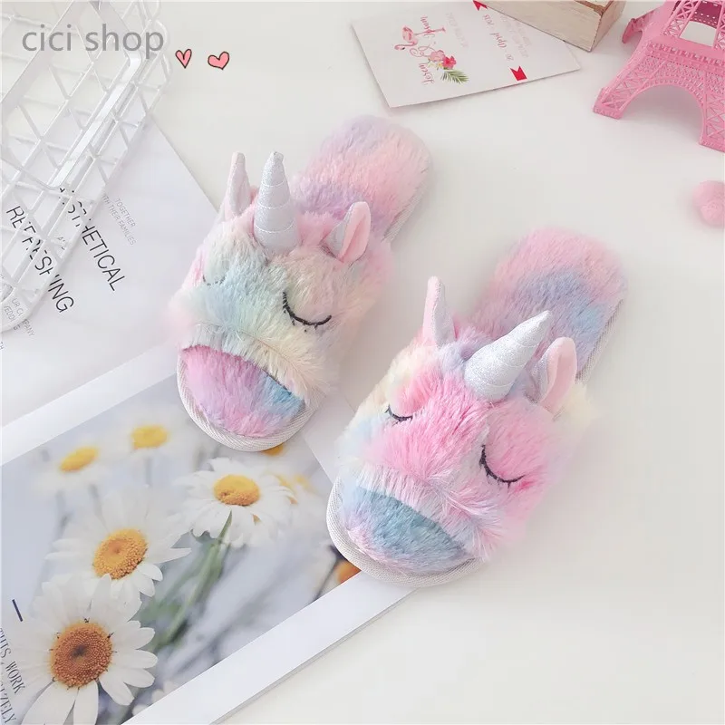 Girl Indoor Cute Slippers Color Unicorn Series Home Indoor Non-slip Floor Cotton Slippers Eye Mask Face Washing Sleep Mask