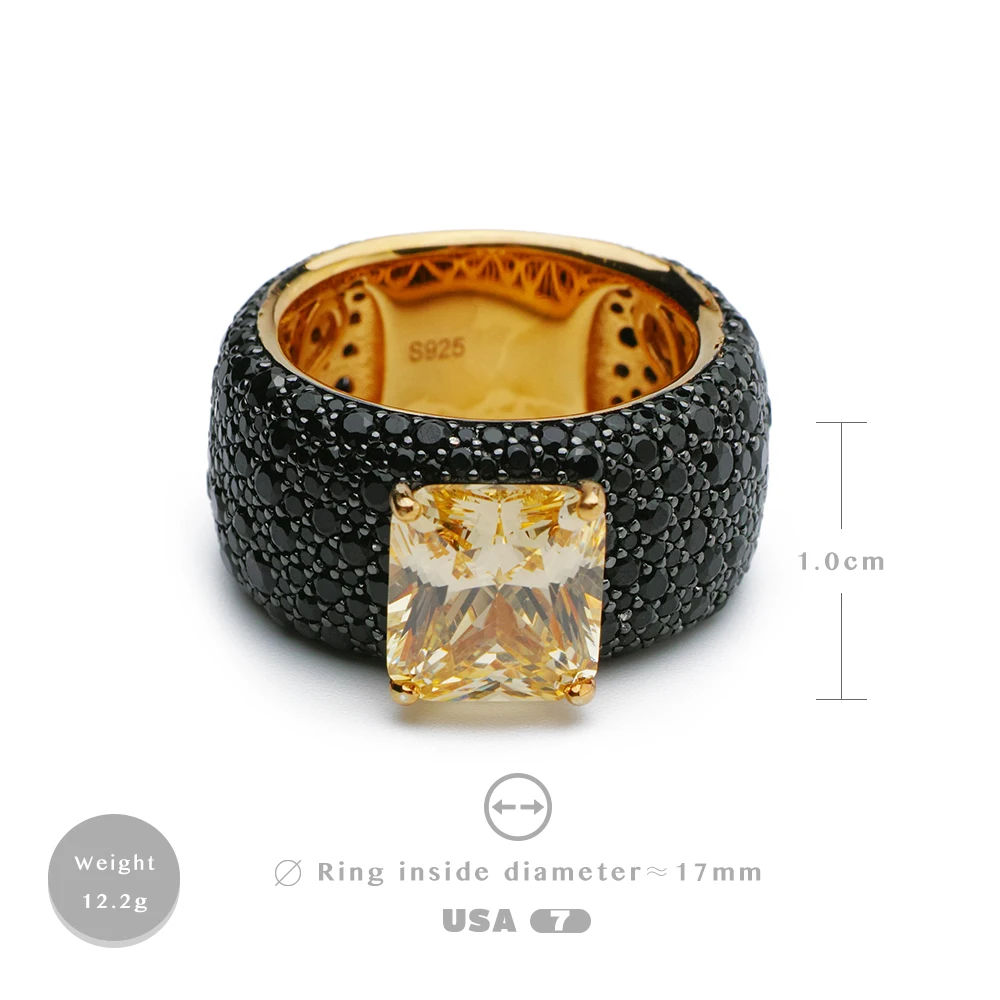 Zircon Black Yellow Square Stone Ring