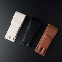 Black Double Pen Leather Pouch Case Top Washed Cowhide