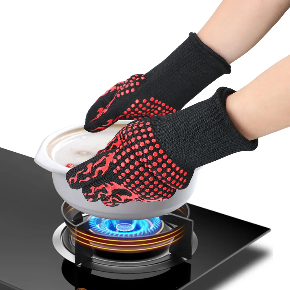 Fireproof Oven Mitts Flame Retardant 300-500 Centigrade Microwave Oven Gloves Extreme Heat Resistant Non-slip BBQ Fire Gloves