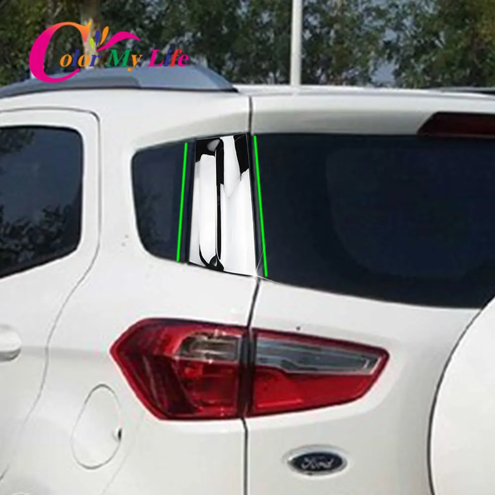 Color My Life 2Pcs/set ABS Chrome Sequins for Ford Ecosport 2013 - 2017 Car Rear Spoiler Wing Side Beveled Window Cover Trim