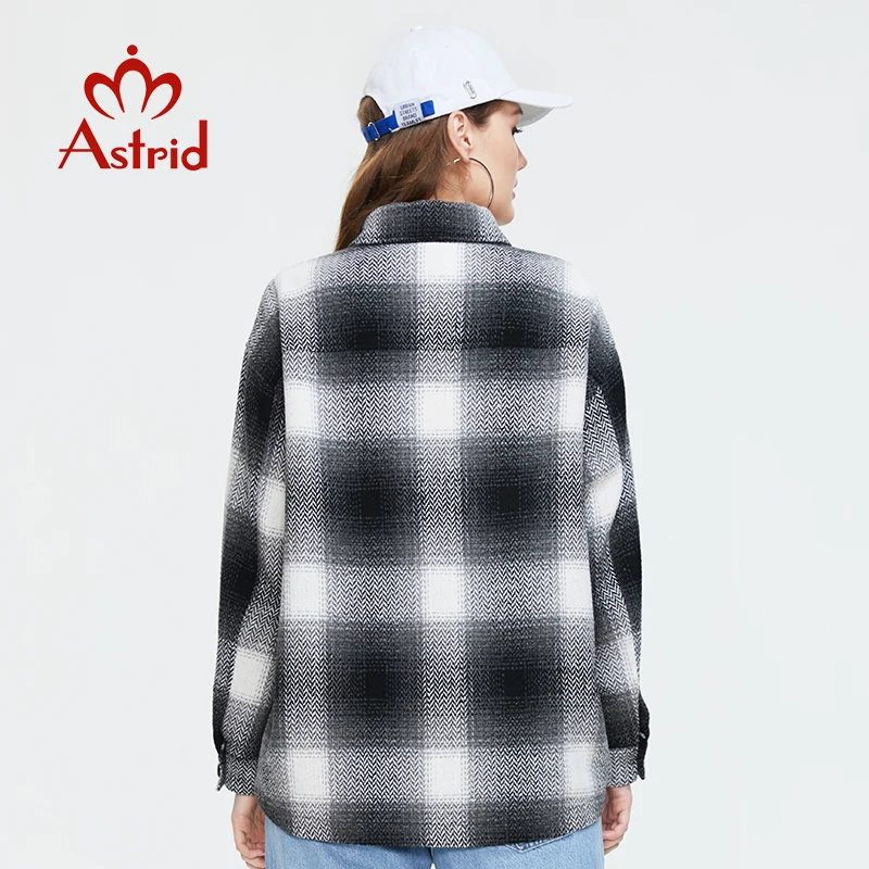 Astrid Women Plaid ciepła koszula kurtka damska w kratkę płaszcz Casual skręcić w dół kołnierz z długim rękawem jesienna bluzka moda luźne góra