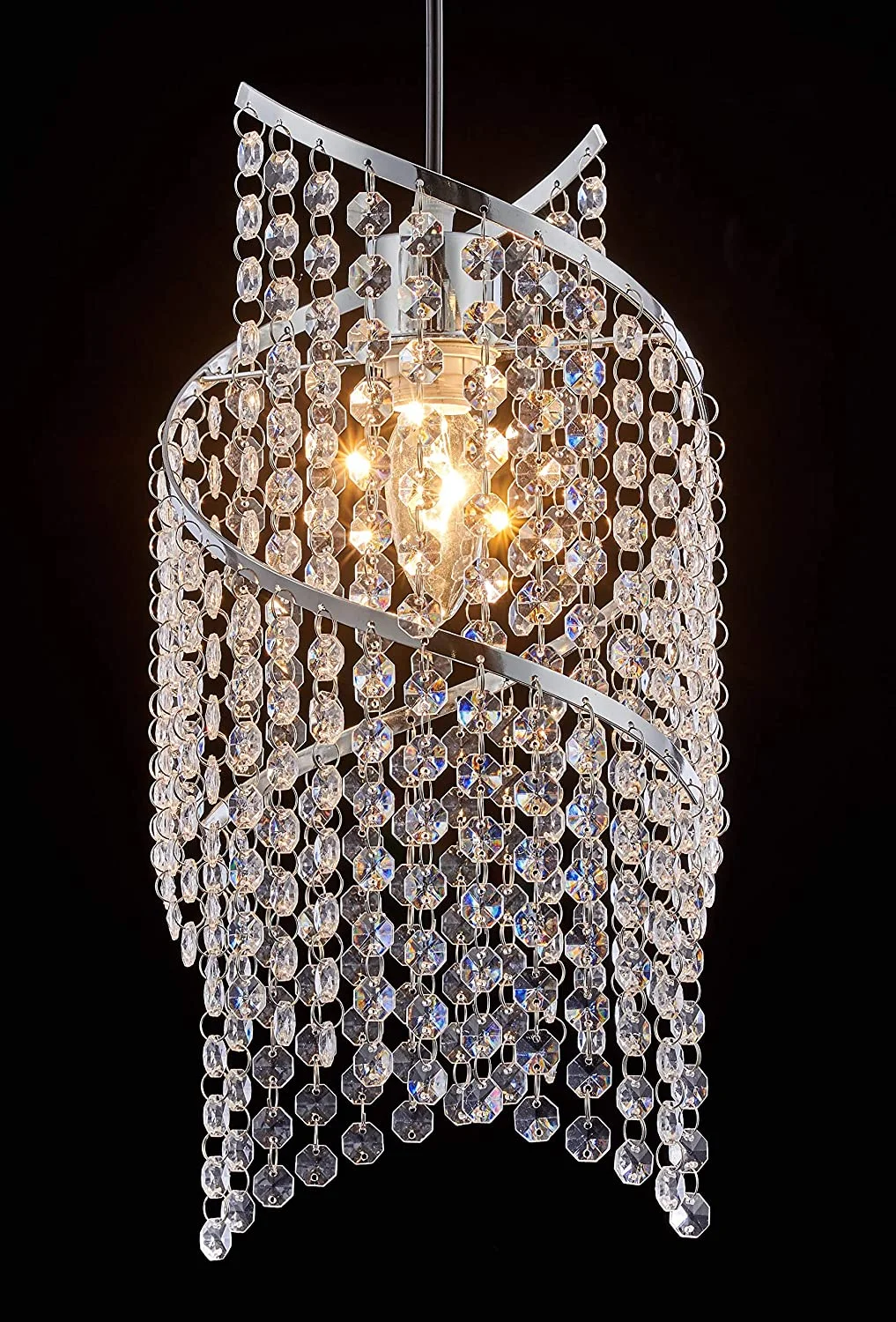 K9 Crystal Long Beaded Ceiling Light Cover Spiral Droplet Frame Light Fitting Pendant Shade - (Clear, Without Light Cord Kit)