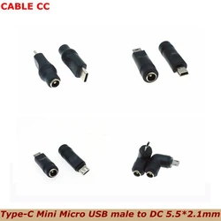 5V DC 5.5 * 2.1mm Power Jack USB 3.1 Type C USB-C Type-c 5.5mm *2.1mm Mini USB Right & Micro USB DC Power Connector Adapter New