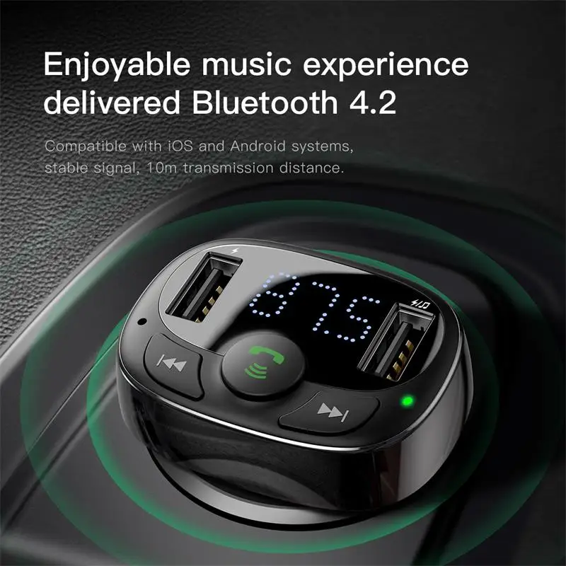 Baseus Dual USB Car Phone Charger For Xiaomi Handsfree FM Transmitter Bluetooth Aux Audio MP3 Player Radio Auto FM Modulator