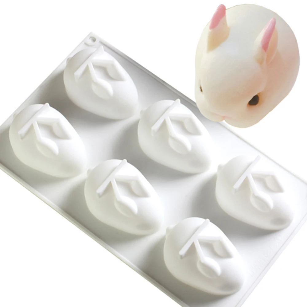 6 Hole Silicone Mold 3D Rabbit Shape Cake Mousse Dessert Baking Molds White