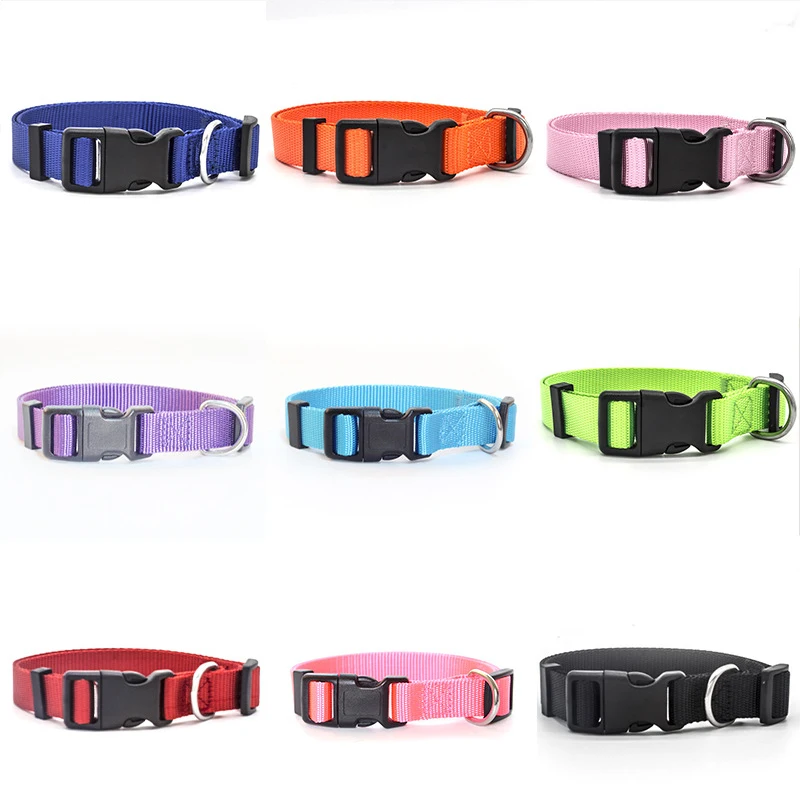 Solid Color Imitated Nylon Dog Collars for Cats Outdoor Walking Lost Avoid Pet Accessories Multi Colors Basic Dog Harness XS-XL