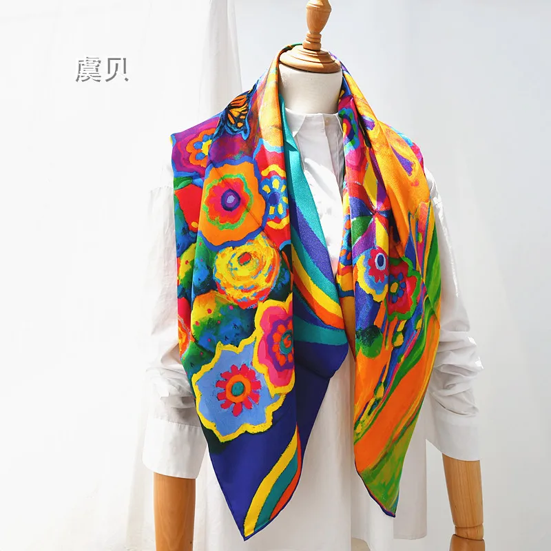 Colorful printed natural silk scarf for women 100% real silk soft high quality big square wrap bandana shawl gift for lady girl