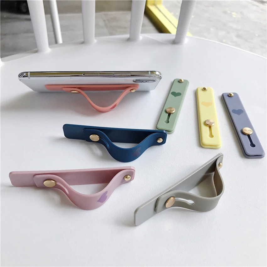 1pc Universal Silicone Phone Holder Finger Ring Wristband Strap Push Pull Grip Stretch Stand Heart Candy Color Hand Band Bracket