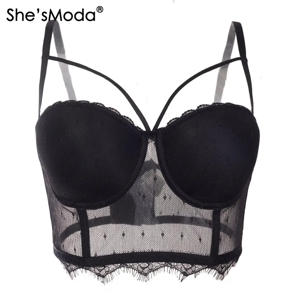 

She'sModa Perspective Lace Cross Women's Bustier Bra Night Club Party Cropped Top Vest Plus Size