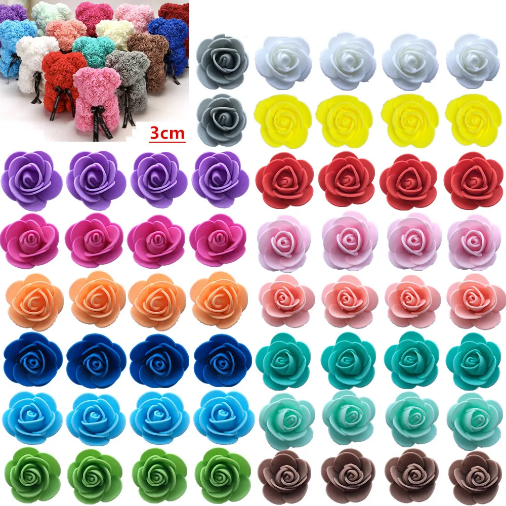 50/100/200/500Pcs 3cm Foam Rose for Bear Artificial Flowers Diy Gifts Box Wedding Decorative Christmas Home Decor 20 Color