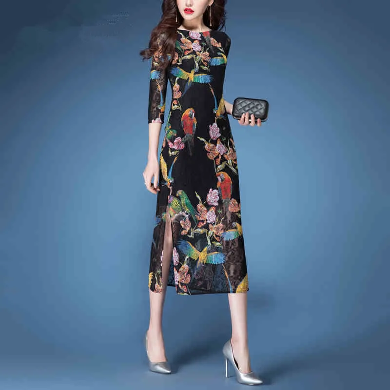 

Elegant Black Female Newest High Quality Slim Summer Dresses Large Sizes Floral Dress Women Vestidos Mujer FYY592