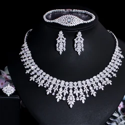 CWW 4 pcs Tassel Drop Cubic Zirconia Big Wedding Banquet Necklace Dubai White Gold Color Bridal Party Costume Jewelry Sets T600