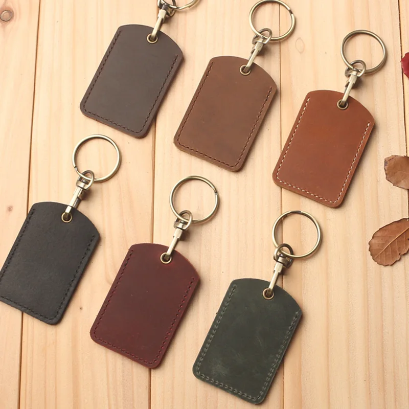 Brand Leather RFID Keychain Key Ring Water Drop Doorlock Access Control RFID Tags ID Card Case Rectangular Round Fashion Keyring