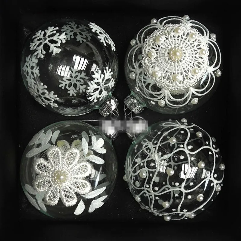 

4pcs/pack Four Different Drawing Glass Globe Handmade Ball Christmas Day Decoration Pendant Festival Friend Gift