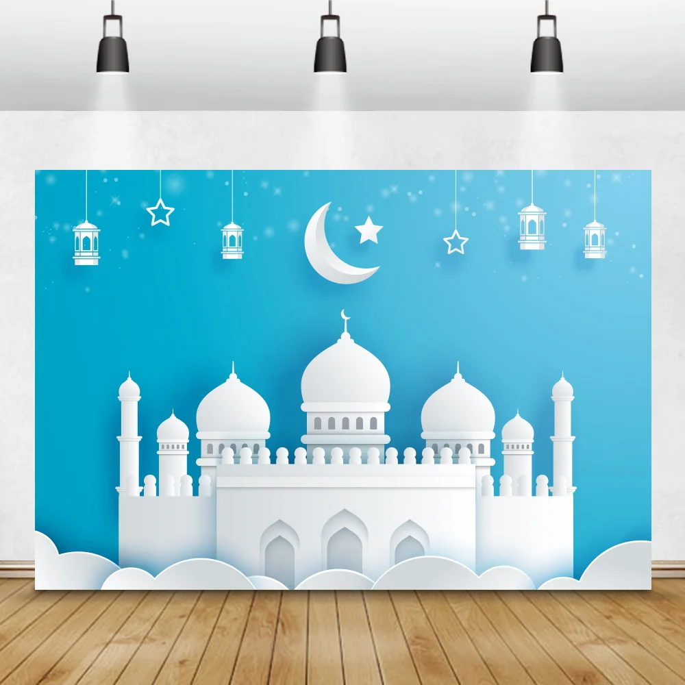 Laeacco Eid Mubarak Photo Backdrop Mosque Ramadan Kareem Moon Party Poster Baby Photographic Background Photocall Photo Studio