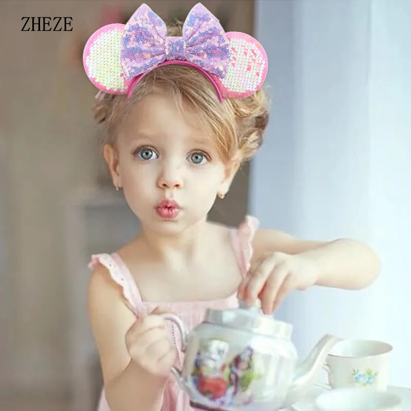 10Pcs/Lot Spring Mouse Ears Headband For Girls Sequins 5