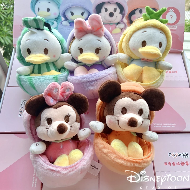 Echte Disney Schlüssel bund Anhänger 12 Arten Obst Ei Plüsch Puppe Anime Mickey Minnie Donald Ente Gänseblümchen Plüsch tier Kawaii Mädchen Geschenk