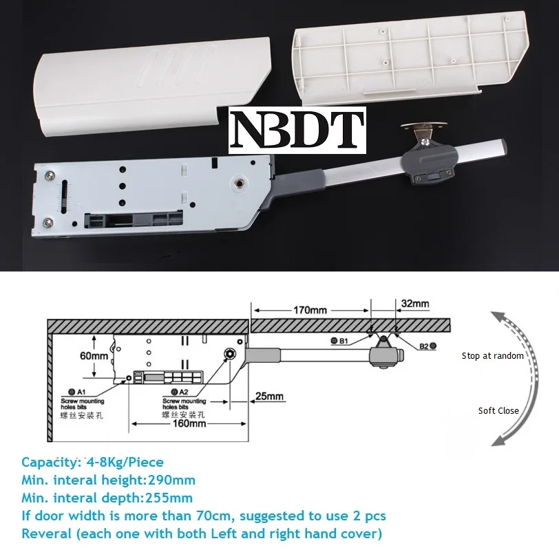 Force Adjustable Hydraulic Soft Close Strut Down Lid Stay Kitchen Cabinet Lift Up Support Suspension At Random