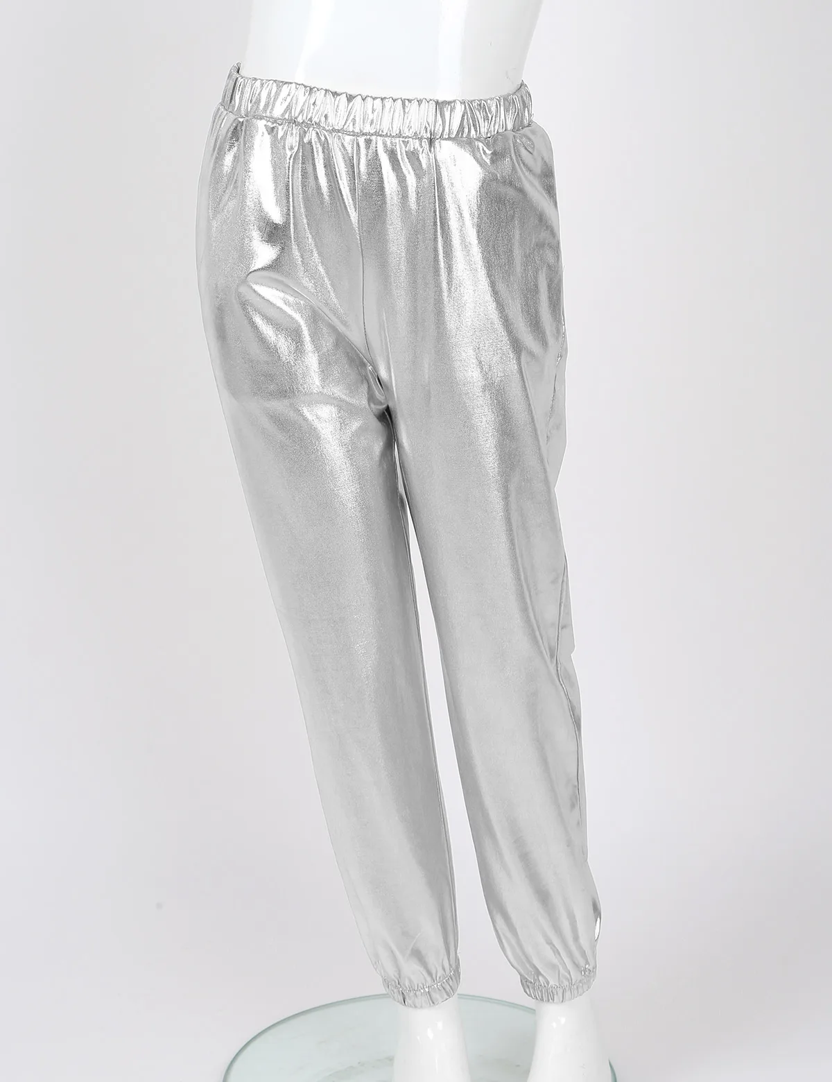 Kids Girls Fashion Party Clothes Glossy Metallic Elastic High Waist Dance Pants Hip Hop Trousers Streetwear Dancewear Sweatpant