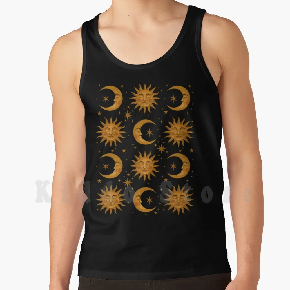 Celestial Dreams Tank Tops Vest 100% Cotton Traditionalmedia Handpainted Gouache Pattern Sun Sol Solar Moon Luna