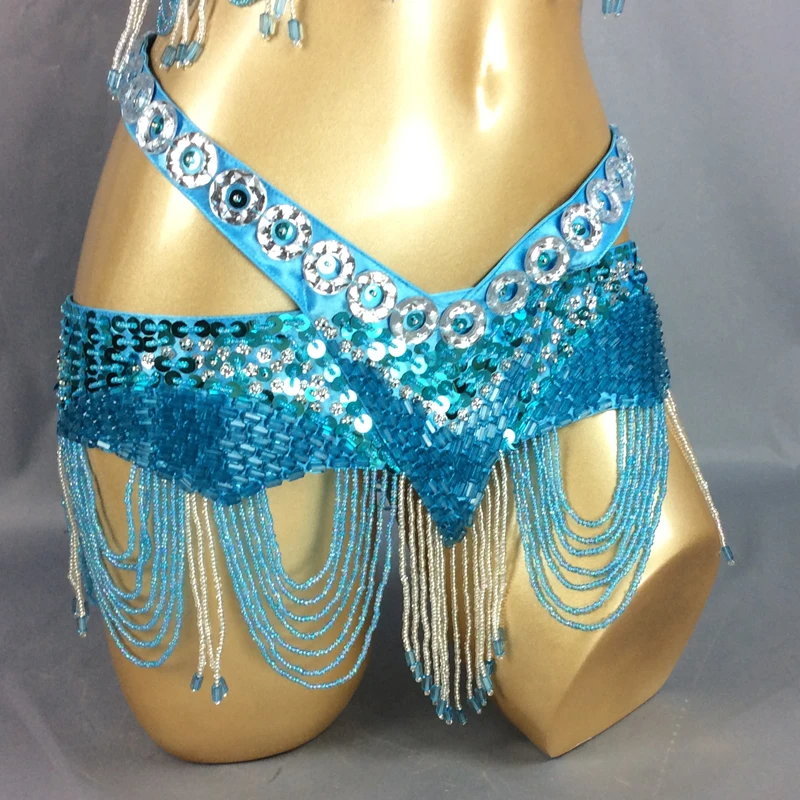 Gratis Verzending Sexy Vrouwen Kralen Pailletten Buikdans Kostuum Hip Sjaal Wrap Bellydance Riem Met Kwastje Buikdansen Taille Keten