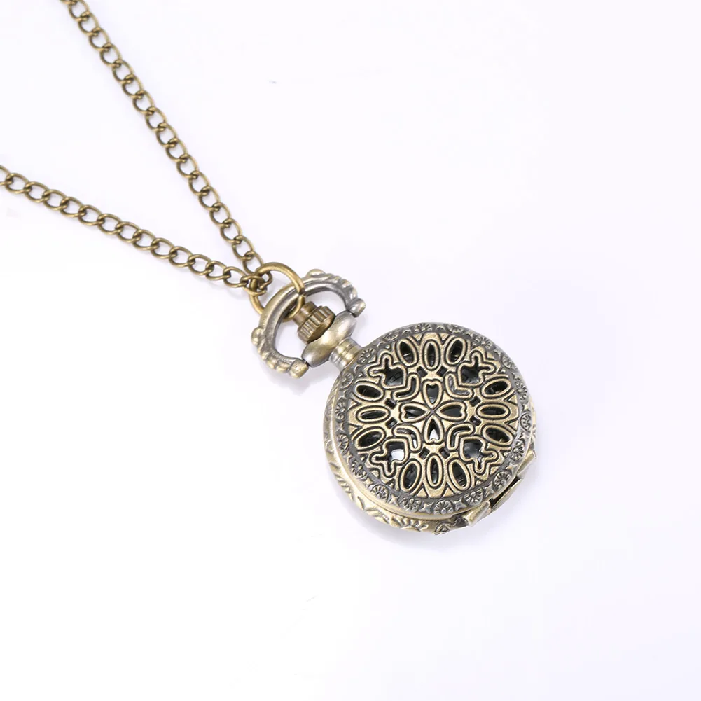 Fashion Vintage Women Pocket Watch Alloy Retro Hollow Out Flowers Pendant Clock Sweater Necklace Chain Watches Lady Gift FOU99