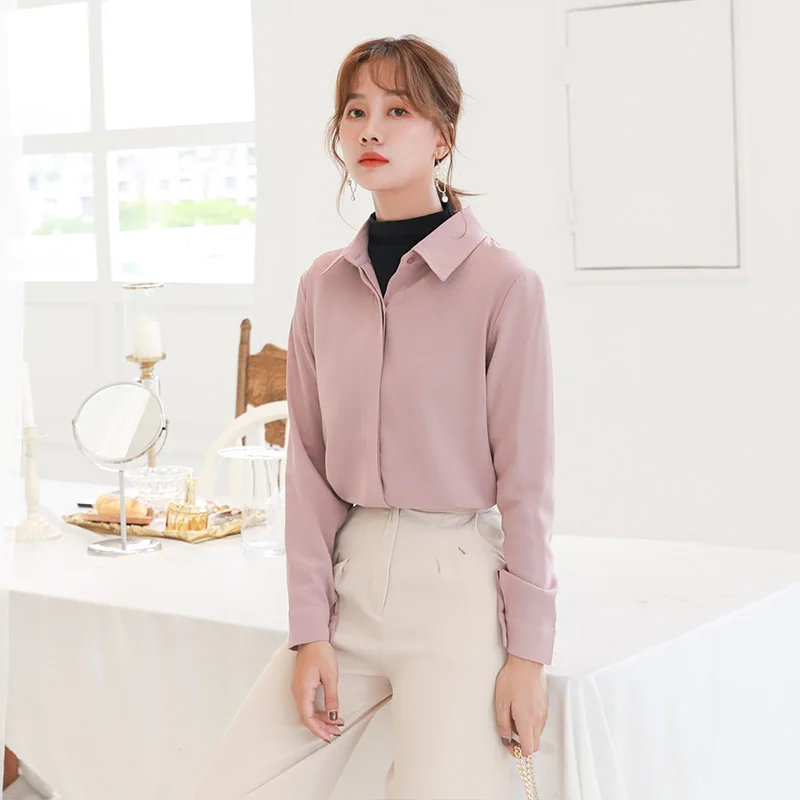 Brand Simplicity Chiffon Shirt and Tops 2024 New Women Solid Colors Casual Long Sleeve Blouse Lady Office OL Shirts Blusas