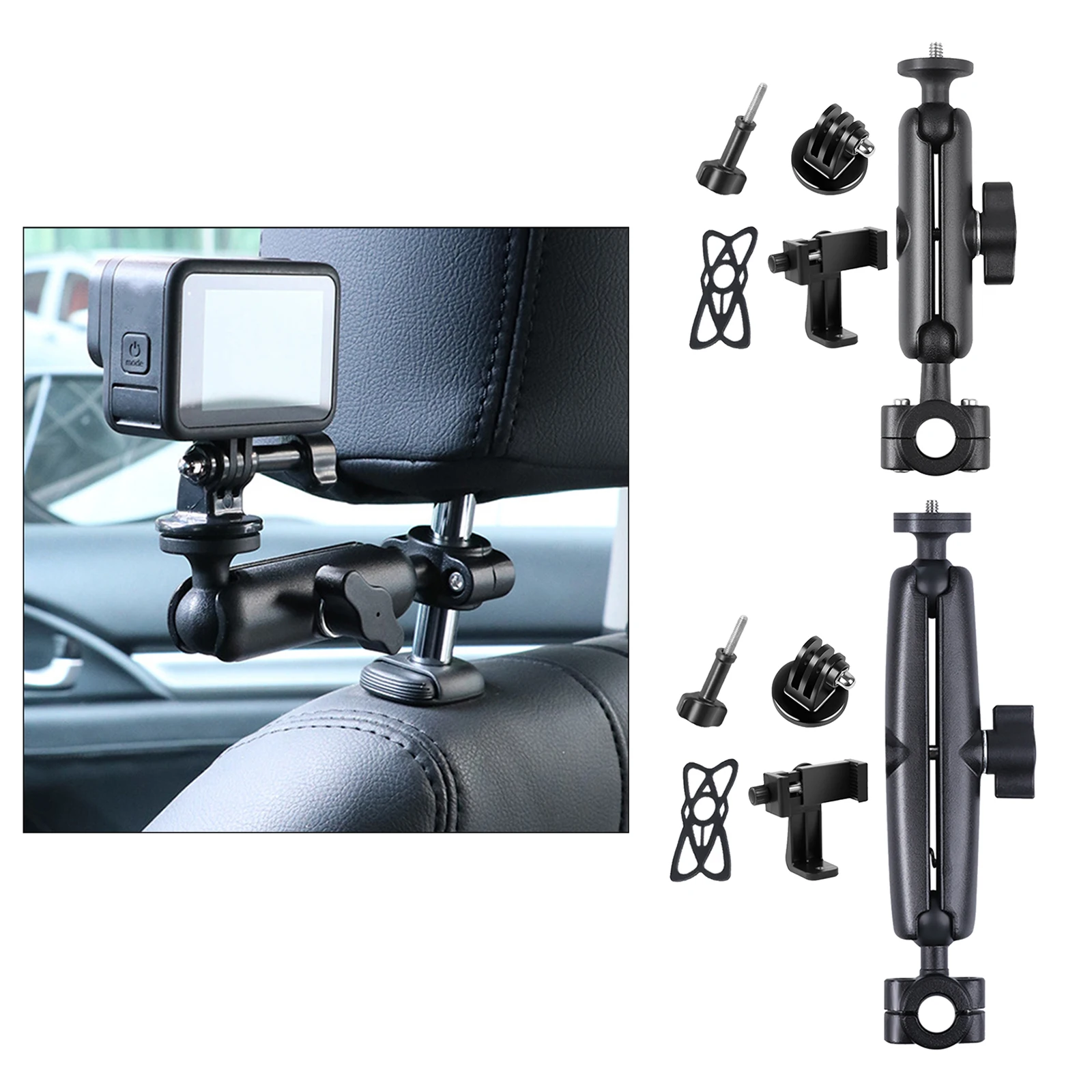 Universal Rotating Car Back Seat Headrest Shooting Clip Holder Mount for Tablet Cell Phone Action Cameras Accessories Black