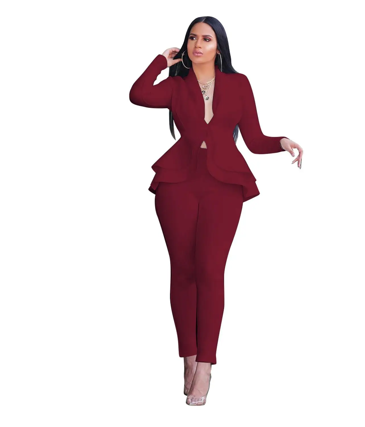 two piece set women office female 2 piece set for women long sleeve suit pants two pieces sets winter women\'s suits