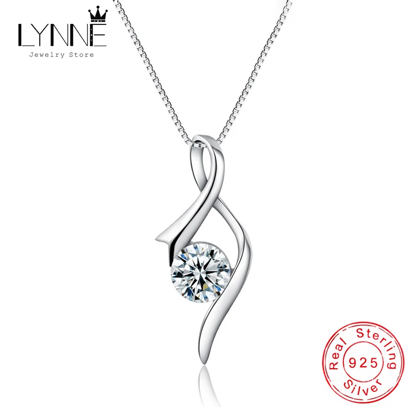 New Fashion 925 Sterling Silver Women Jewelry Delicate Ribbon Zircon Pendant Necklaces Musical Design Rhinestone Clavicle Chain
