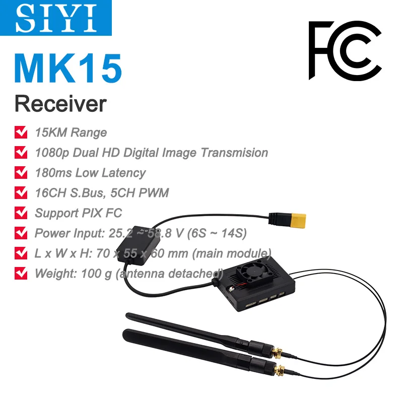 SIYI MK15 Receiver Air Unit with Datalink Telemetry for MK15/HM30 Transmitter 5.8 GHz 1080p Image 15KM Long Range SBUS PWM