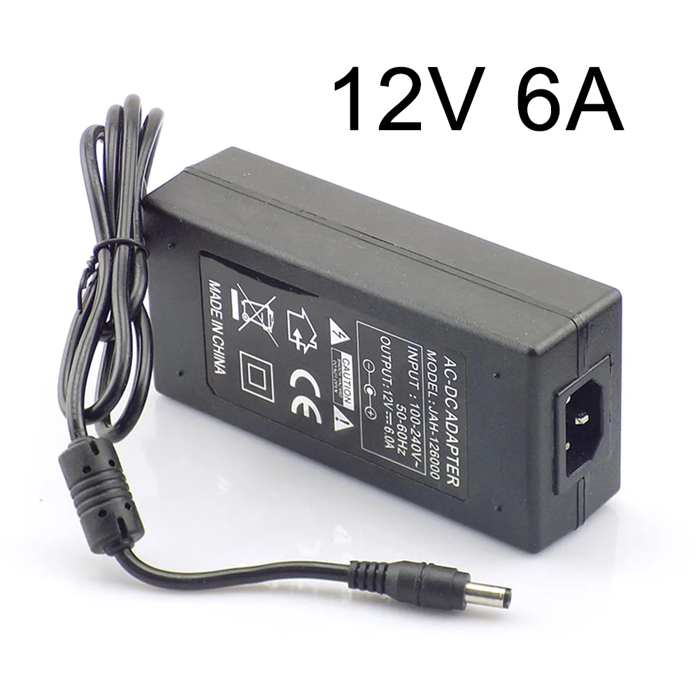 AC DC LED Power Adapter 240V 12V 6A Supply Charger Driver Adaptor US EU Plug for CCTV IP Camera LED Light Strip 5.5mm x 2.1mm