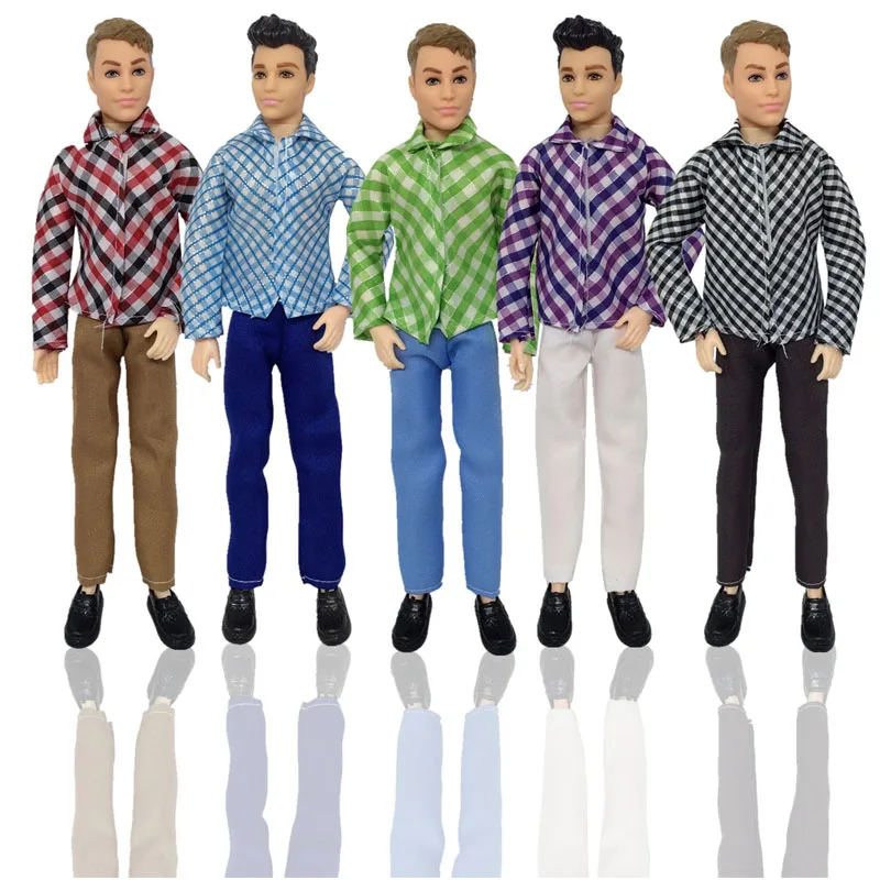 32Cm Kens The Boyfriend Handmade Outfit Set Clothes Plaid T-shirt Suit Fit Barbies Doll Accessories House Dressing Up Kids Toys