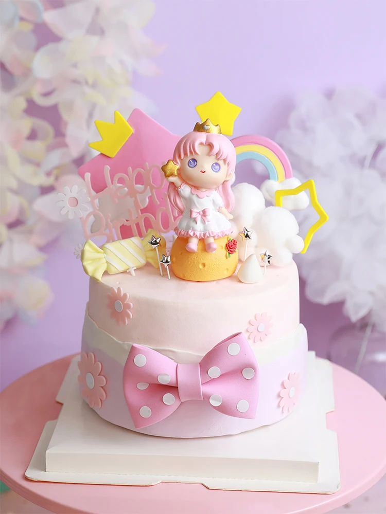 Cartoon Star fairy tale Girl prince Happy Birthday Children Cake Topper Decoration for Kid Party Supplies Baking Lovely Gifts