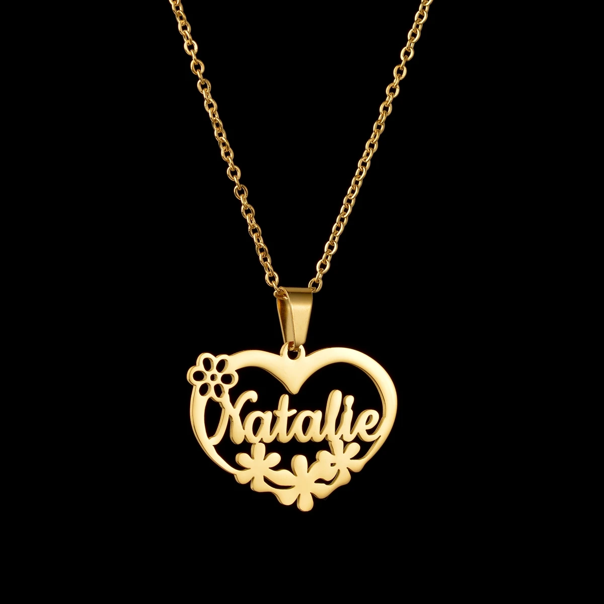 Akizoom-collar de corazón de amor con nombre personalizado para mujer, colgante de placa de identificación de flor con gancho, cadena con dijes de letras, joyería personalizada, regalo