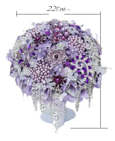 EillyRosia Violet Purple Jewelry Bouquet Bride Heavy Expensive Luxury Lavender Lilac Wedding Bouquet de mariage Blue Flowers